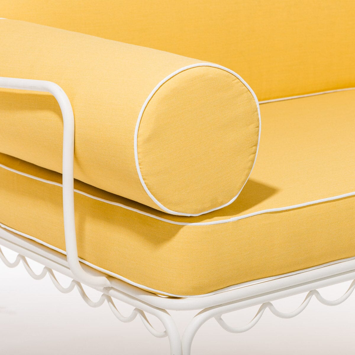 The Al Fresco Love Seat in Rivie Mimosa | Antique White Frame Bundle Business & Pleasure Co.