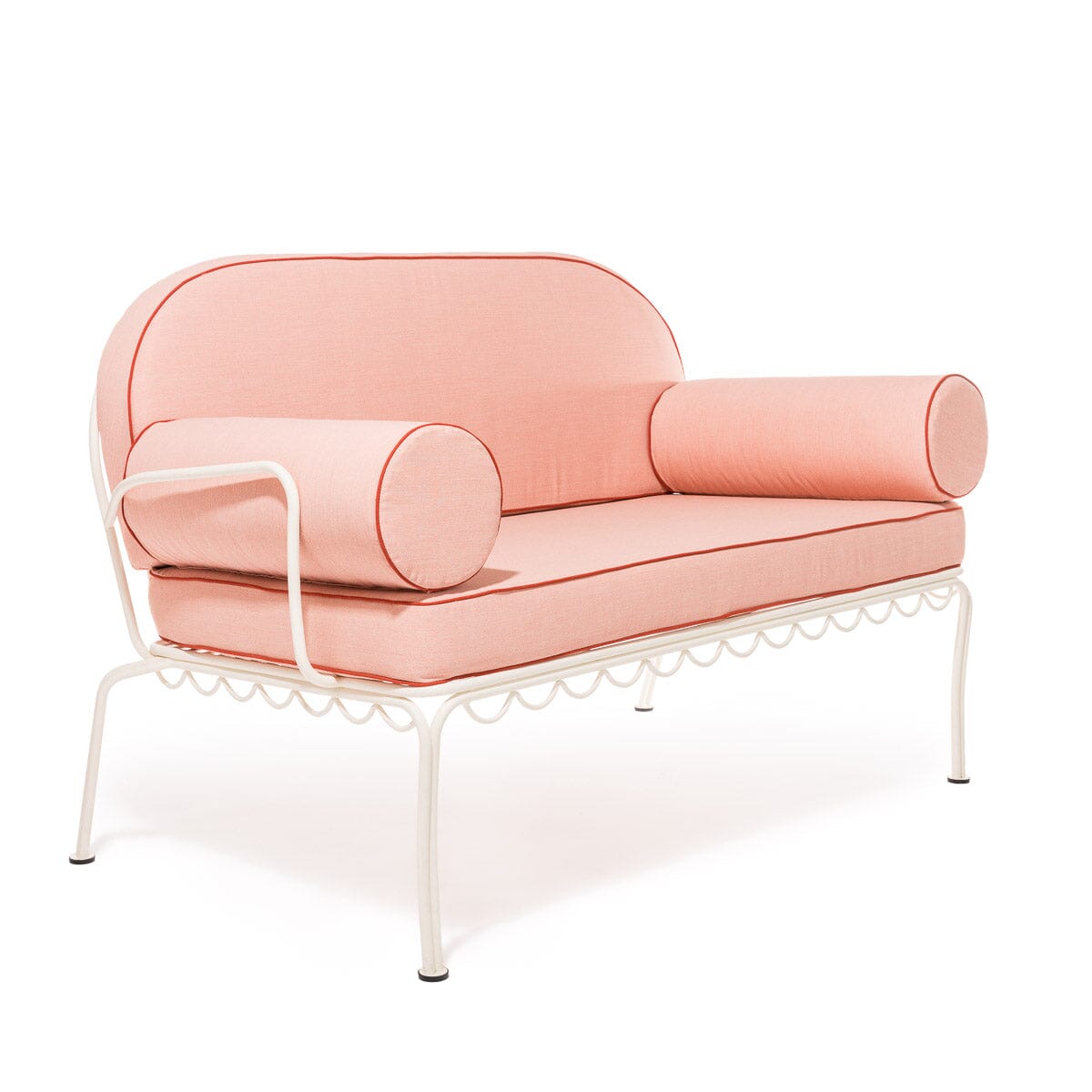 The Al Fresco Love Seat in Rivie Pink | Antique White Frame Bundle Business & Pleasure Co.