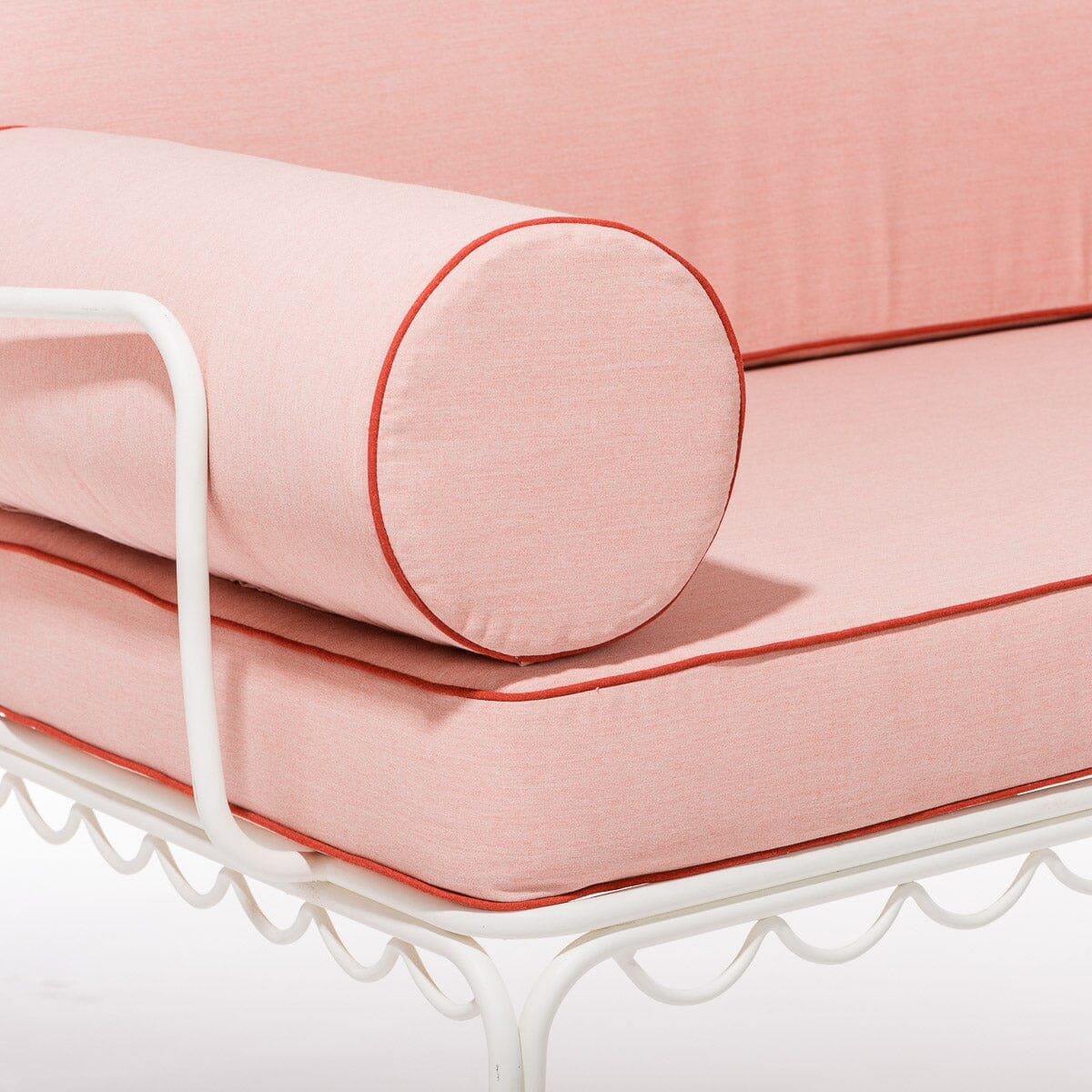 The Al Fresco Love Seat in Rivie Pink | Antique White Frame Bundle Business & Pleasure Co.