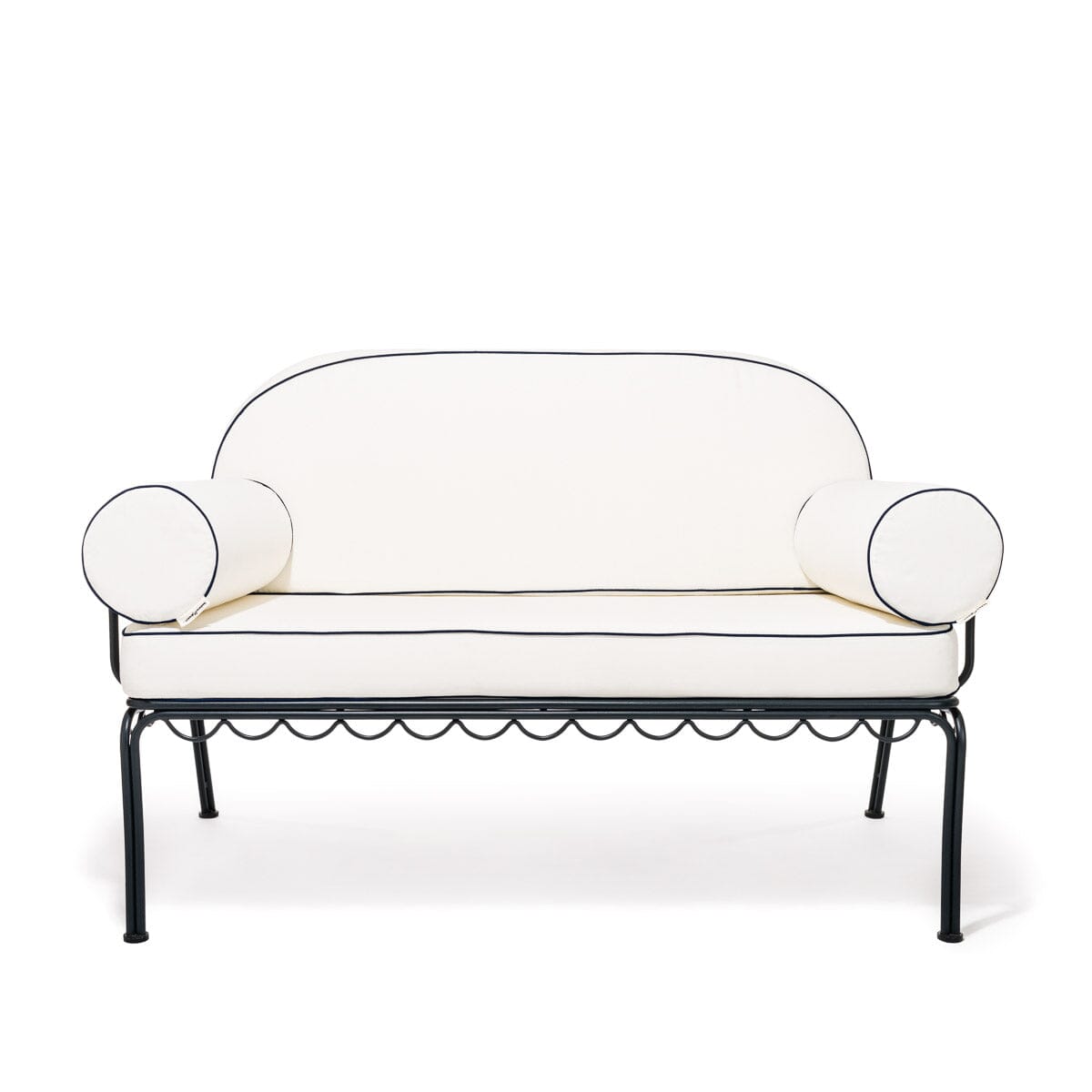 The Al Fresco Love Seat in Rivie White | Vintage Black Frame Bundle Business & Pleasure Co.