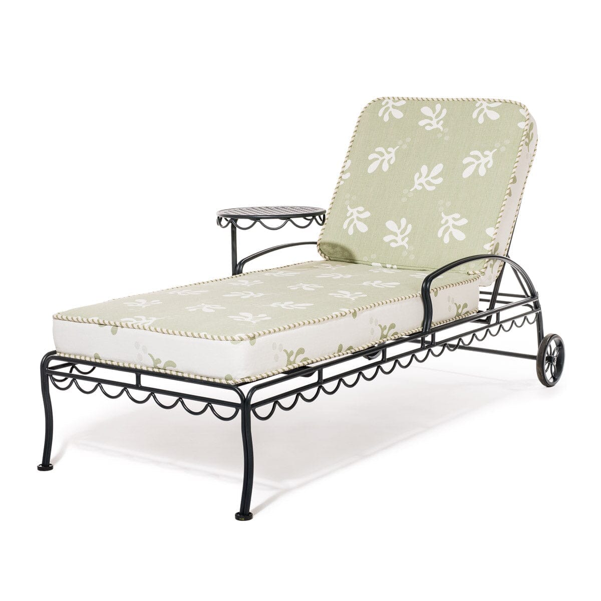 The Al Fresco Sun Lounger in Benoît Jade Green Jacquard | Vintage Black Frame Bundle Business & Pleasure Co.