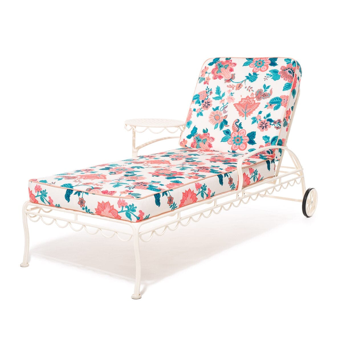 The Al Fresco Sun Lounger in Paisley Bay Palm Pink | Antique White Frame Business & Pleasure Co.