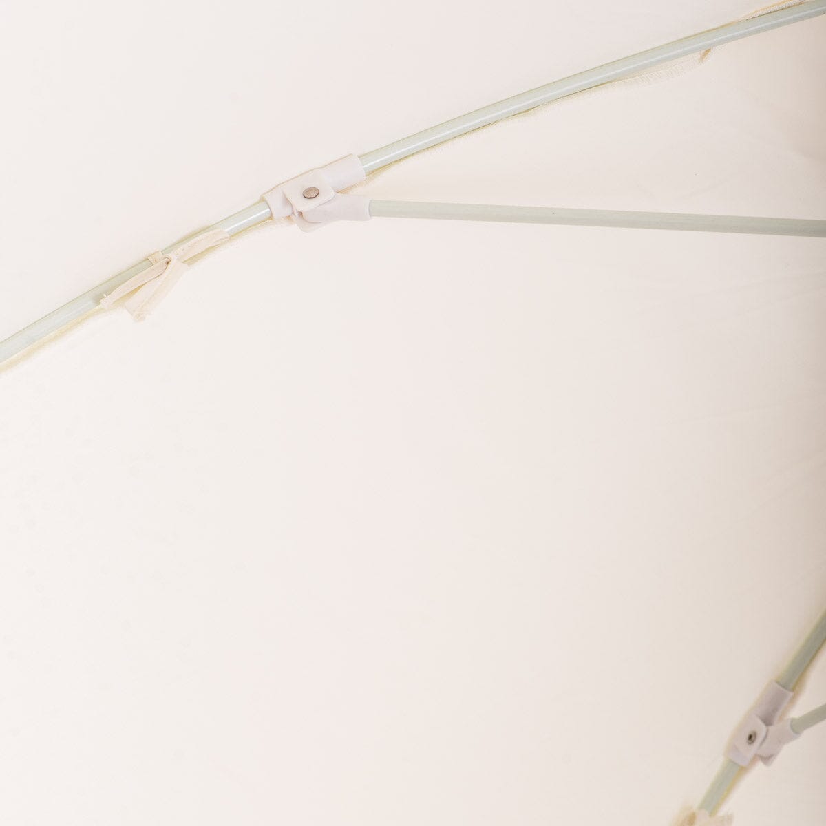 close up of canopy ties on white patio umbrella