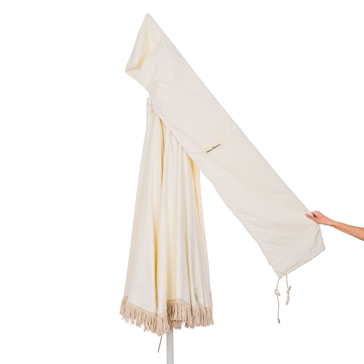 carry bag detail on white patio umbrella