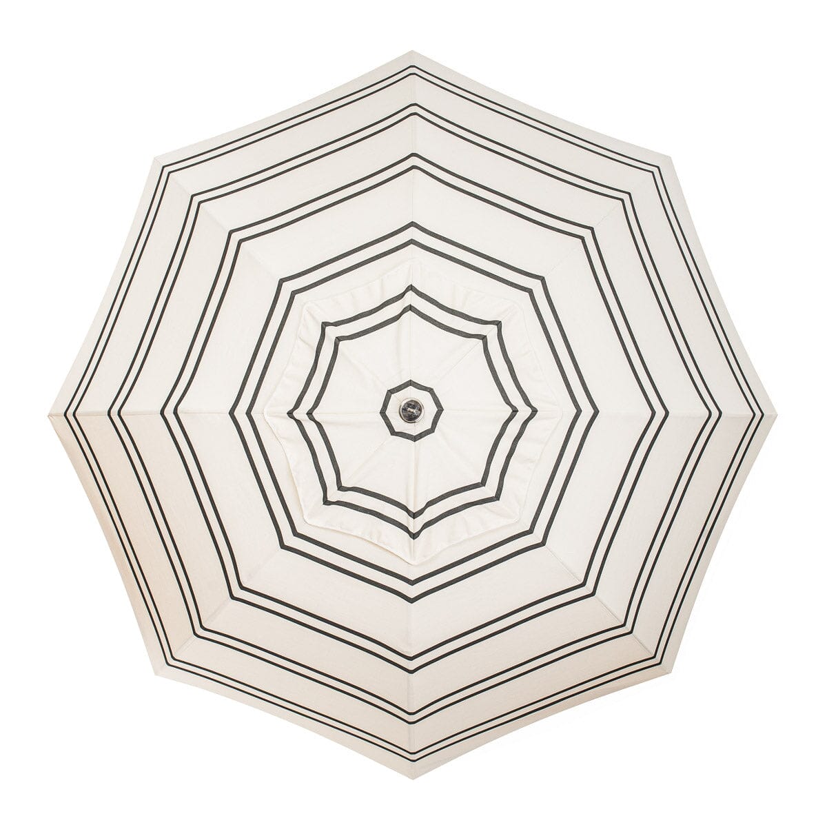Top down white and black stripe umbrella on white background