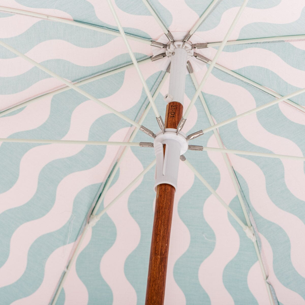 The Holiday Beach Umbrella - Ocean Green And Pink Stripe Holiday Beach Umbrella Business & Pleasure Co