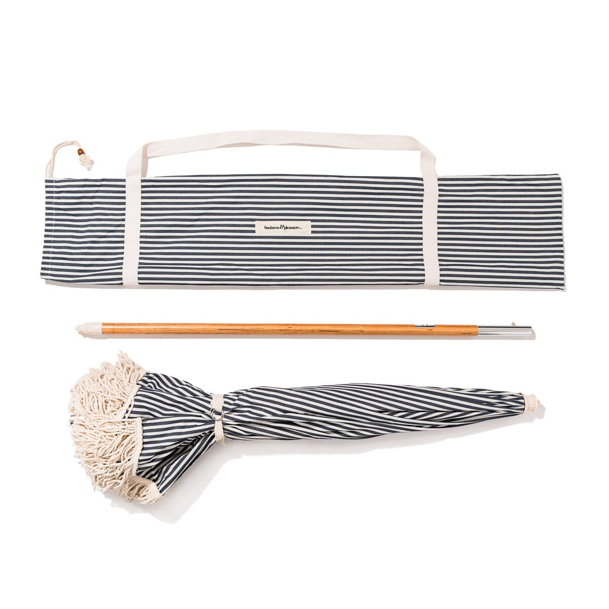 The Rio Fringed Umbrella - Laurens Navy Stripe Rio Fringed Umbrella Business & Pleasure Co.