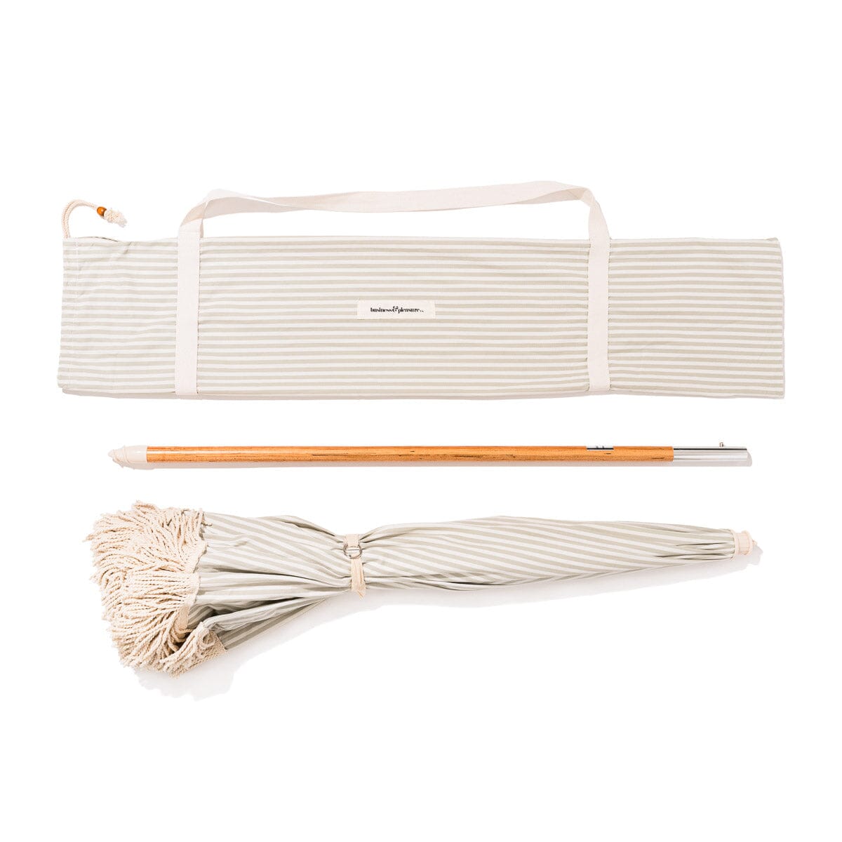 The Rio Fringed Umbrella - Laurens Sage Stripe Rio Fringed Umbrella Business & Pleasure Co.