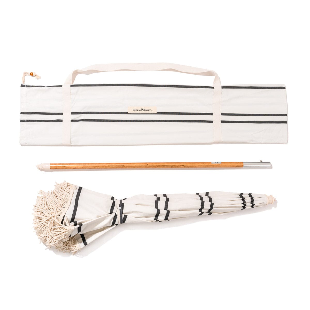 The Rio Fringed Umbrella - Malibu Black Stripe Rio Fringed Umbrella Business & Pleasure Co.