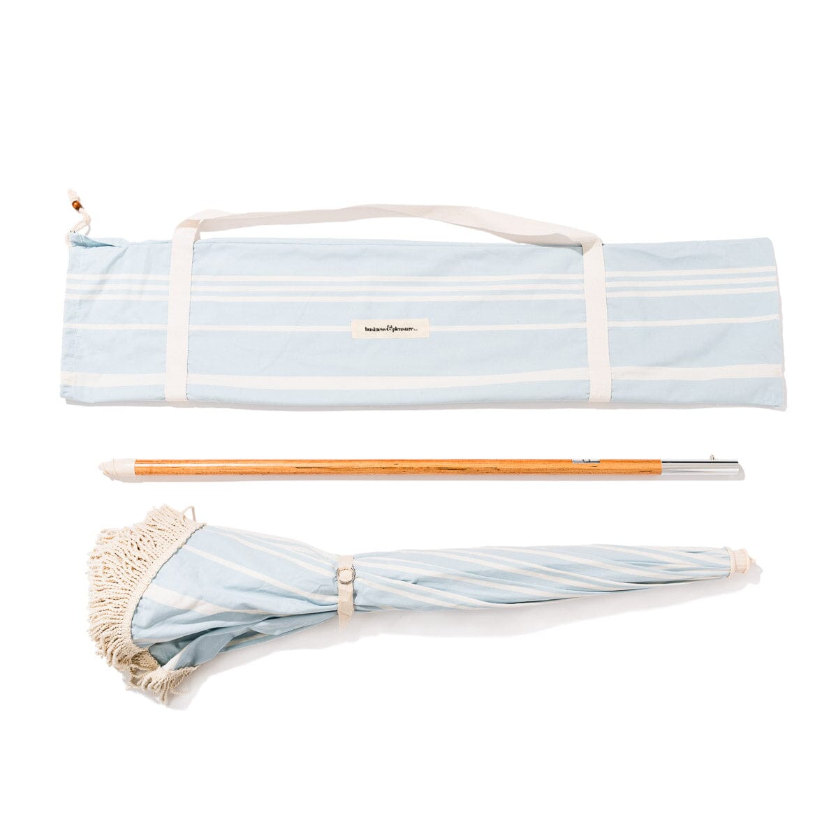 The Rio Fringed Umbrella - Vintage Blue Stripe Rio Fringed Umbrella Business & Pleasure Co.