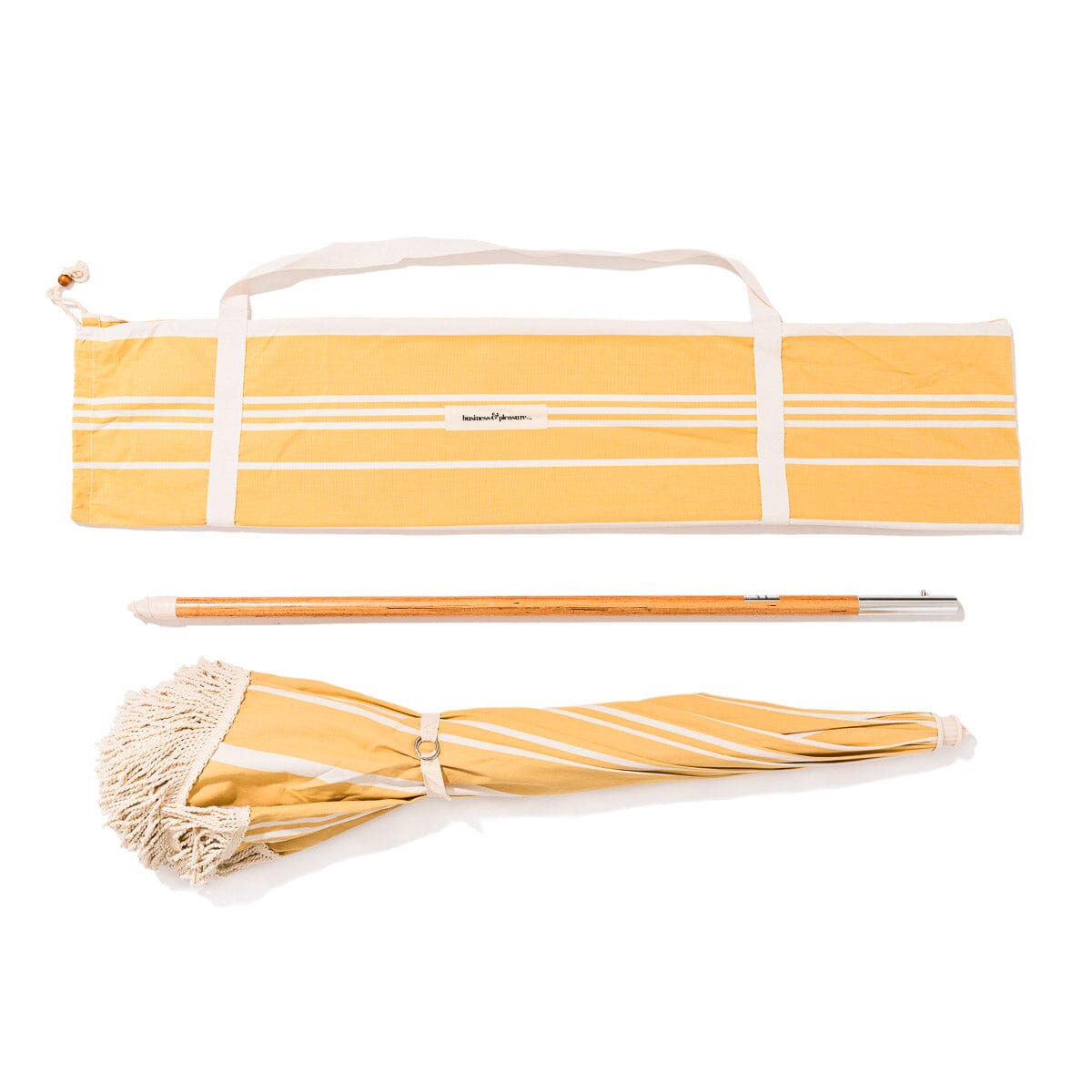 The Rio Fringed Umbrella - Vintage Yellow Stripe Rio Fringed Umbrella Business & Pleasure Co.