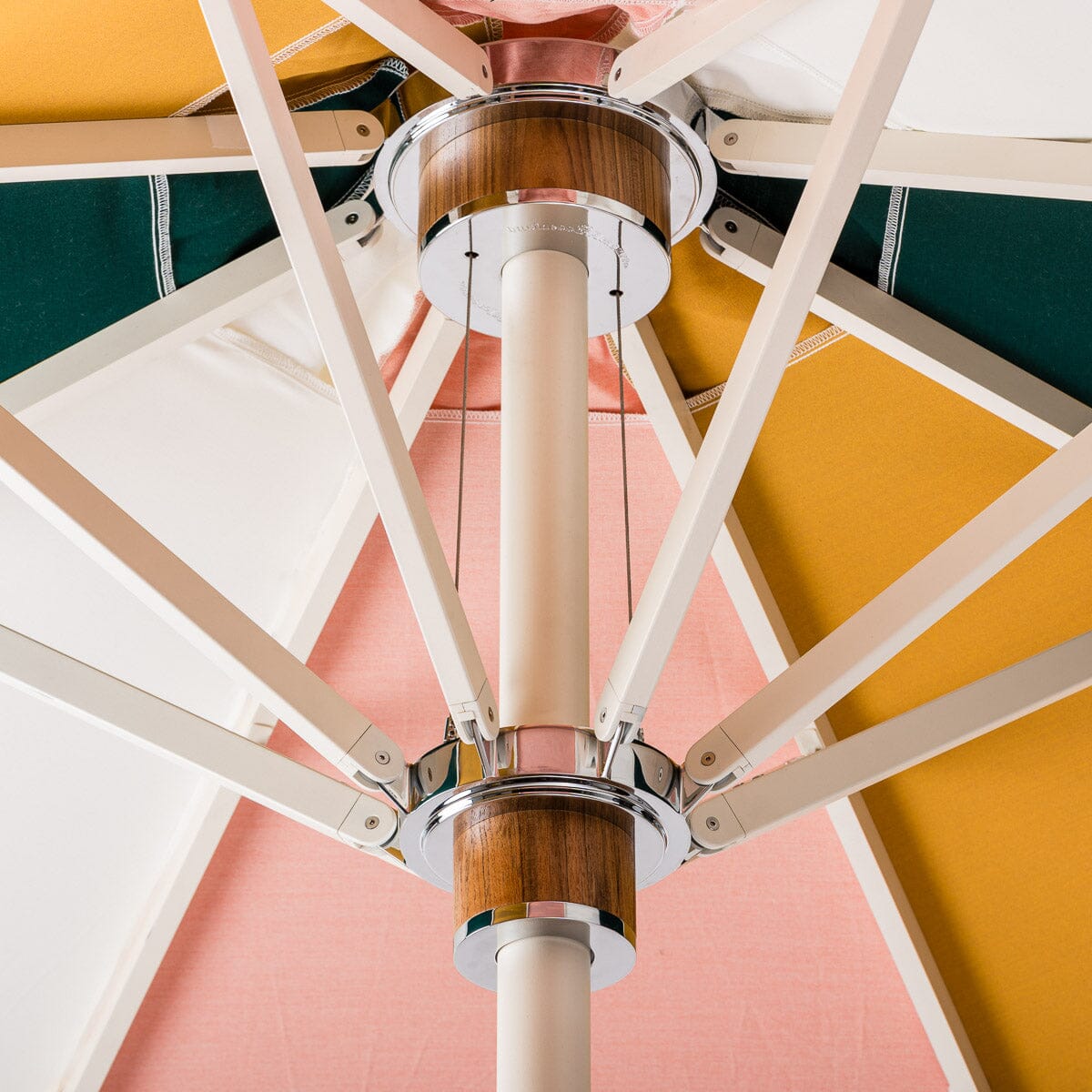 The Resort Market Umbrella in 70s Panel Cinque | 10' Antique White Frame Bundle Business & Pleasure Co.