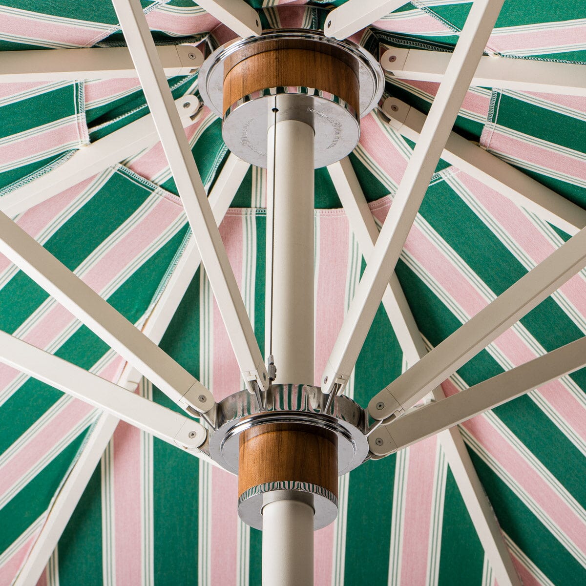 The Resort Market Umbrella in Bistro Green Stripe | 12' Antique White Frame Bundle Business & Pleasure Co.