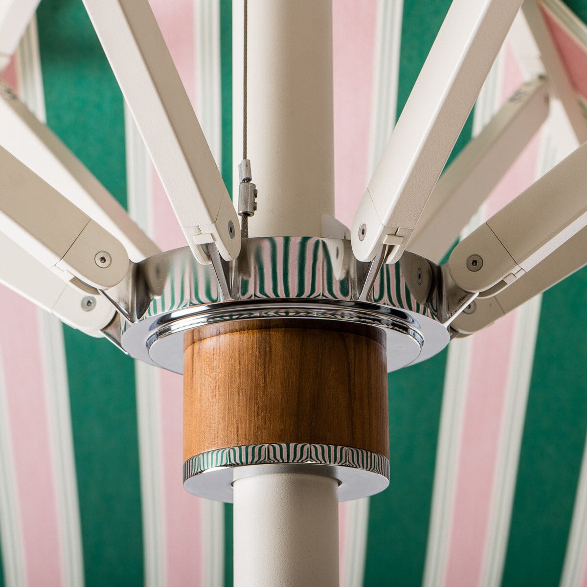 The Resort Market Umbrella in Bistro Green Stripe | 12' Antique White Frame Bundle Business & Pleasure Co.