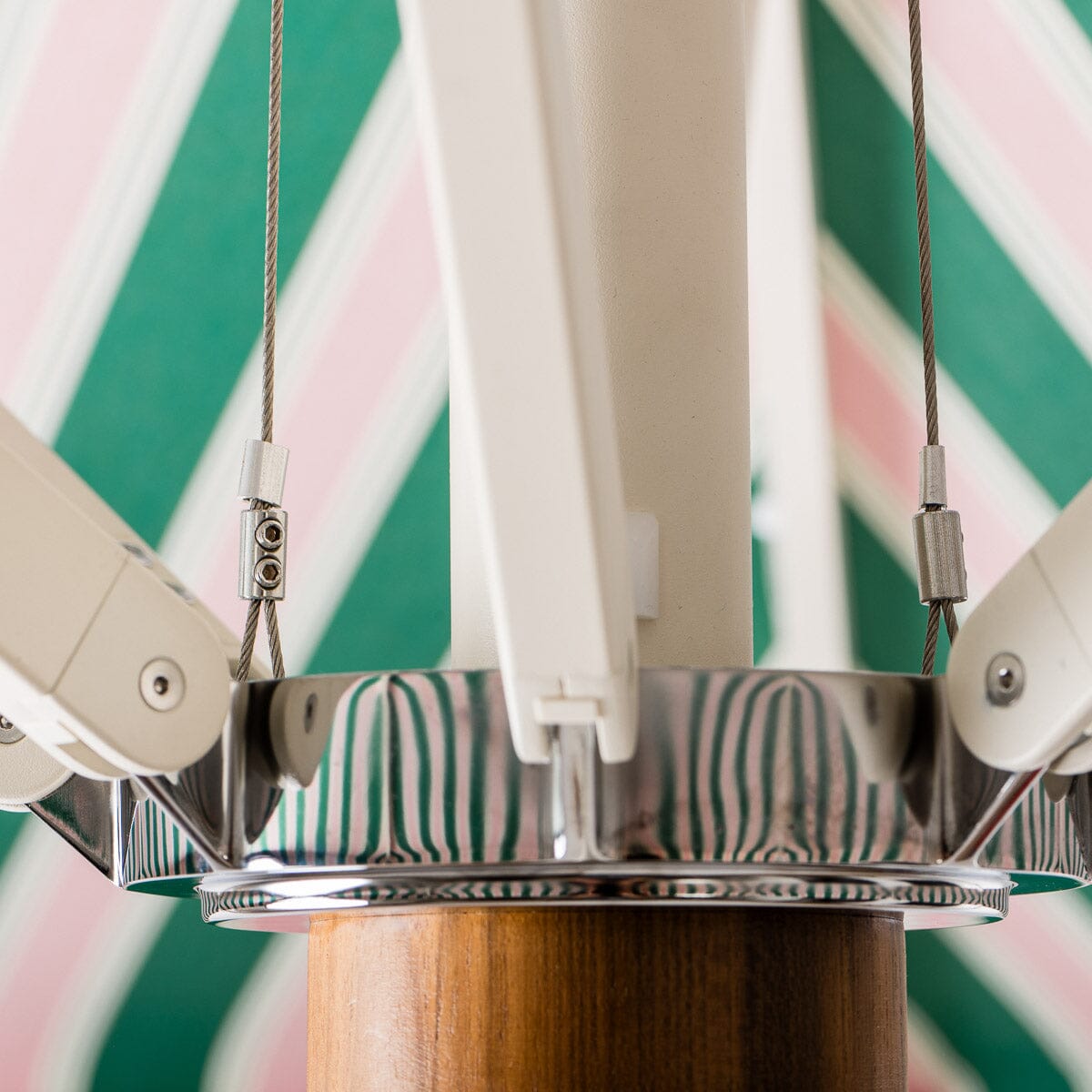 The Resort Market Umbrella in Bistro Green Stripe | 12' Antique White Frame Bundle Business & Pleasure Co.