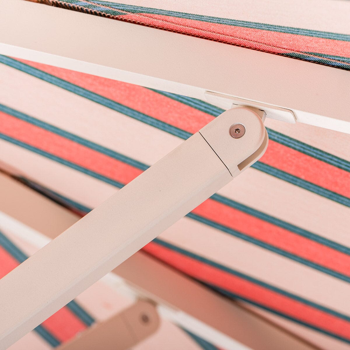 The Resort Market Umbrella in Bistro Pink Stripe | 12' Antique White Frame Bundle Business & Pleasure Co.