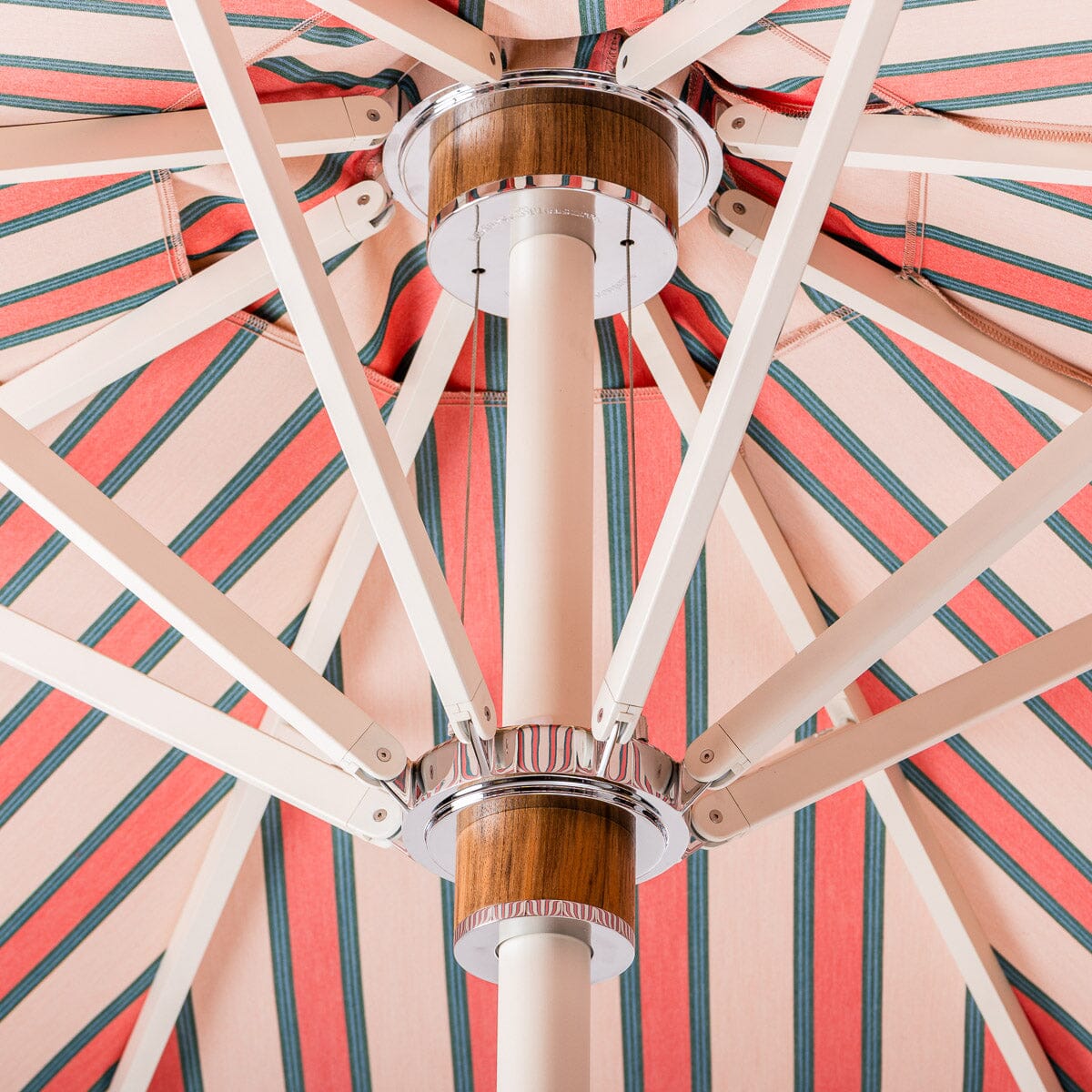 The Resort Market Umbrella in Bistro Pink Stripe | 12' Antique White Frame Bundle Business & Pleasure Co.