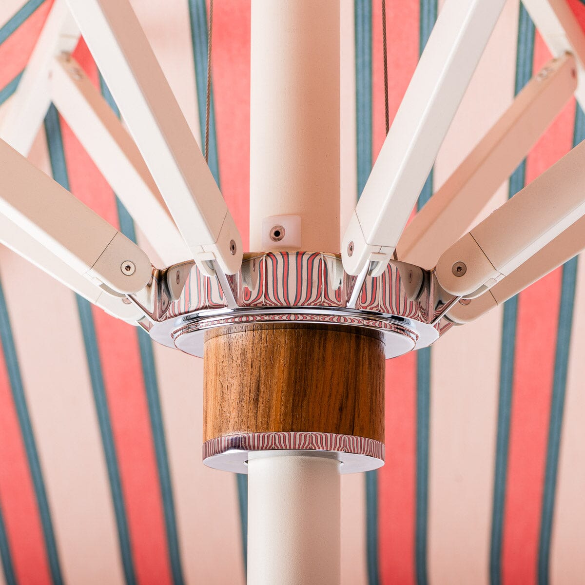 The Resort Market Umbrella in Bistro Pink Stripe | 12' Antique White Frame Bundle Business & Pleasure Co.