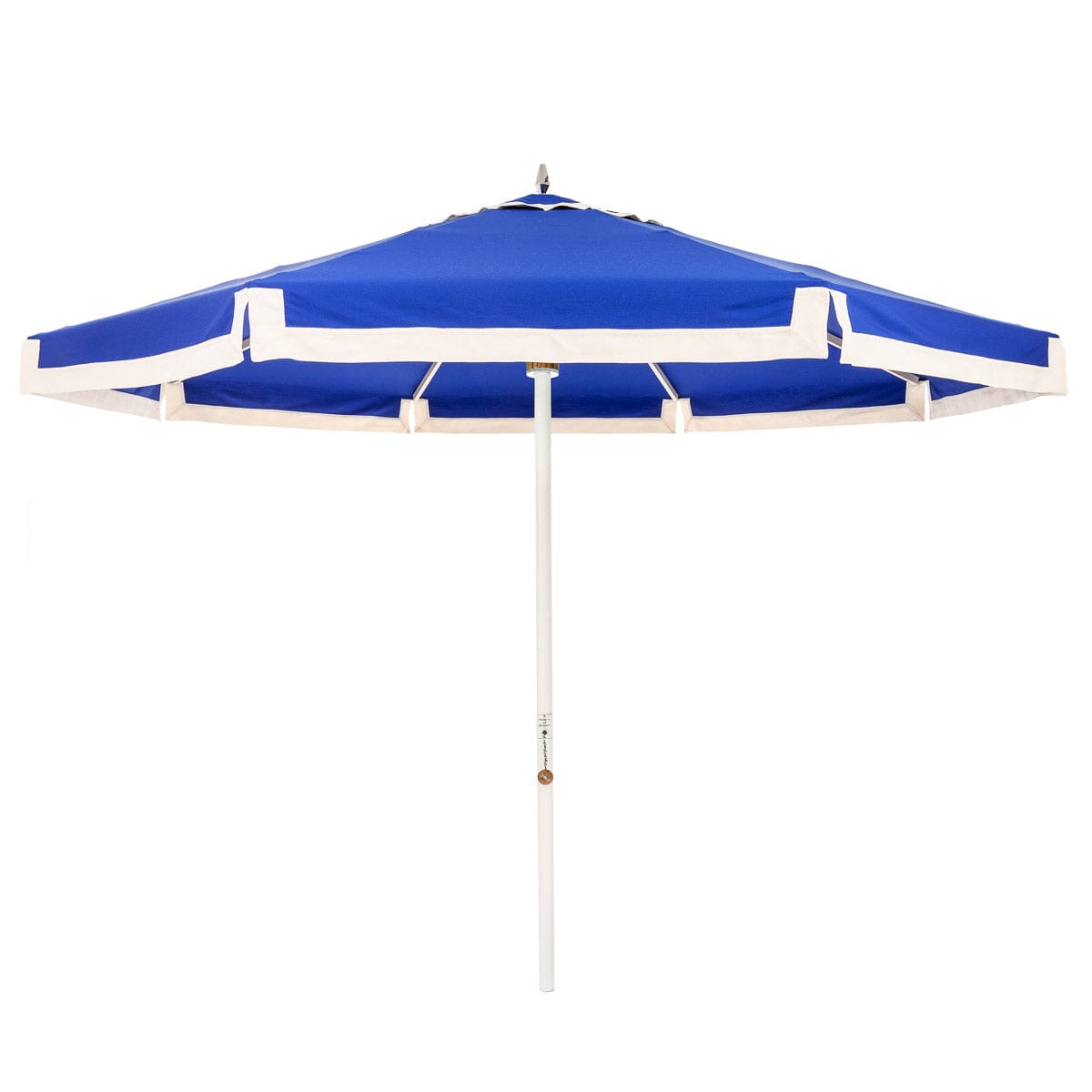 Product image of The Resort Market Umbrella in Border Valance Mediterranean Blue | 10' Antique White Frame Bundle Business & Pleasure Co.