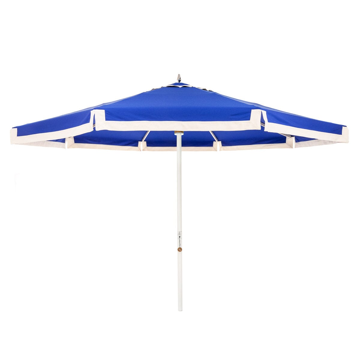 The Resort Market Umbrella in Border Valance Mediterranean Blue | 12' Antique White Frame Bundle Business & Pleasure Co.