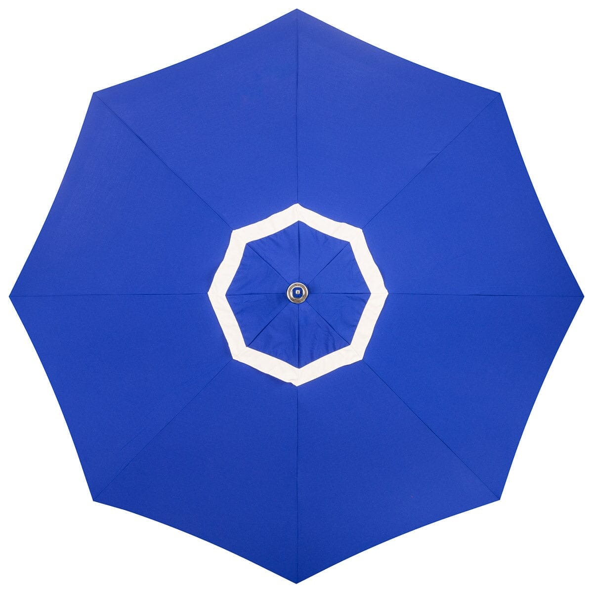 The Resort Market Umbrella in Border Valance Mediterranean Blue | 12' Antique White Frame Bundle Business & Pleasure Co.