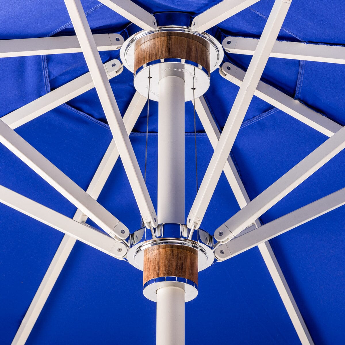 The Resort Market Umbrella in Border Valance Mediterranean Blue | 12' Antique White Frame Bundle Business & Pleasure Co.