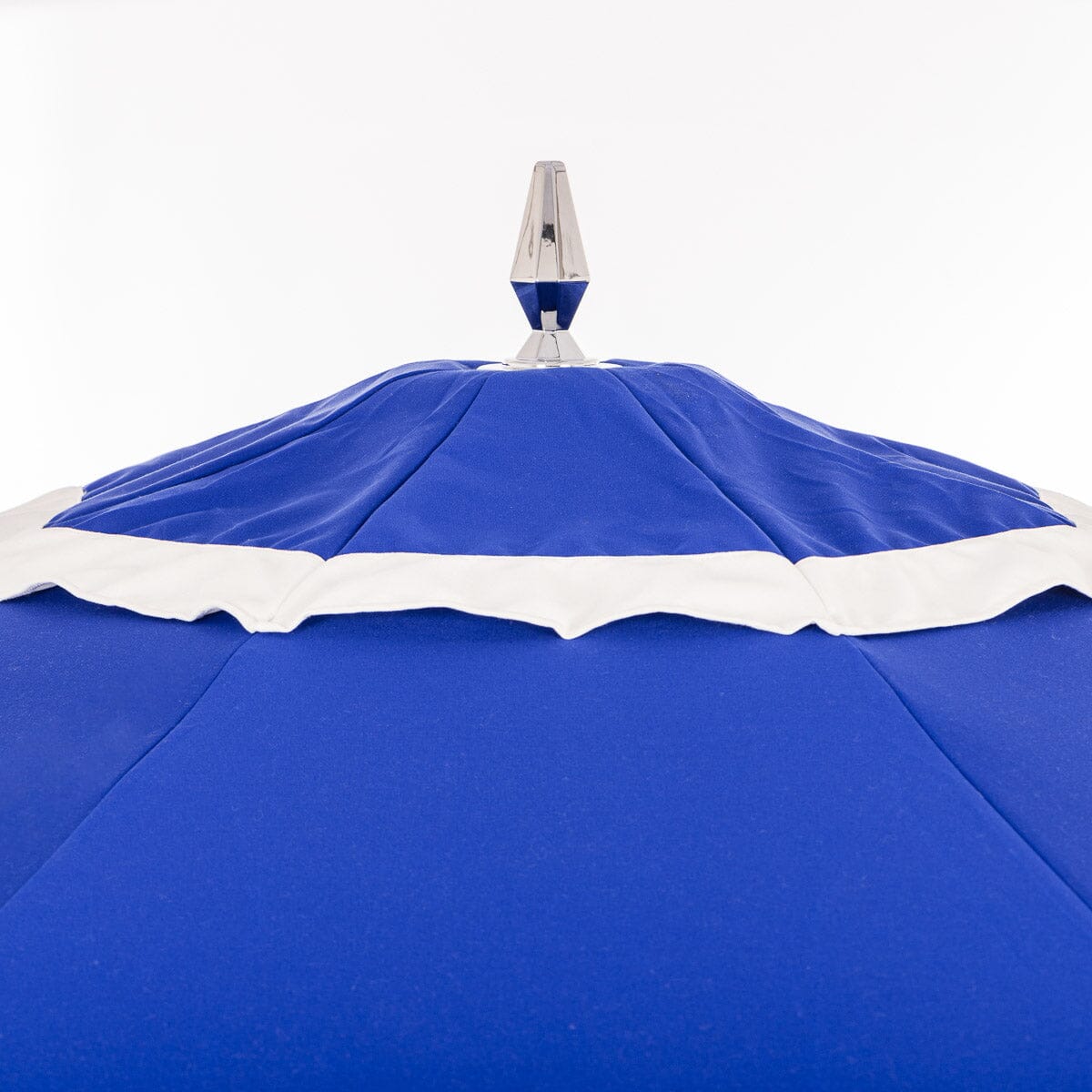 The Resort Market Umbrella in Border Valance Mediterranean Blue | 12' Antique White Frame Bundle Business & Pleasure Co.