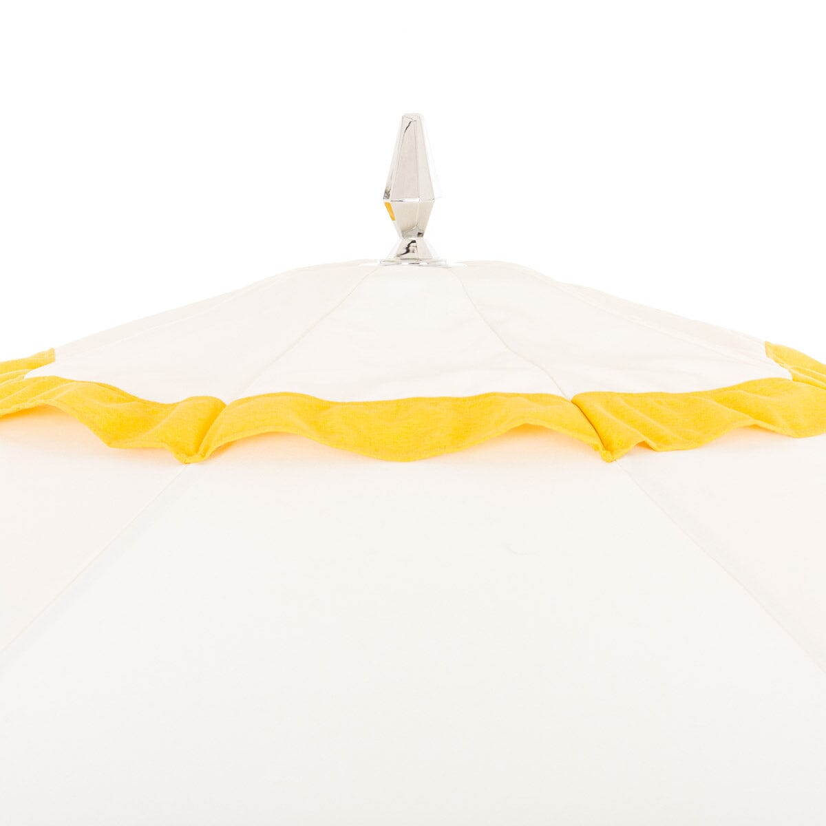 The Resort Market Umbrella in Border Valance Mimosa Yellow | 8' Antique White Frame Bundle Business & Pleasure Co.