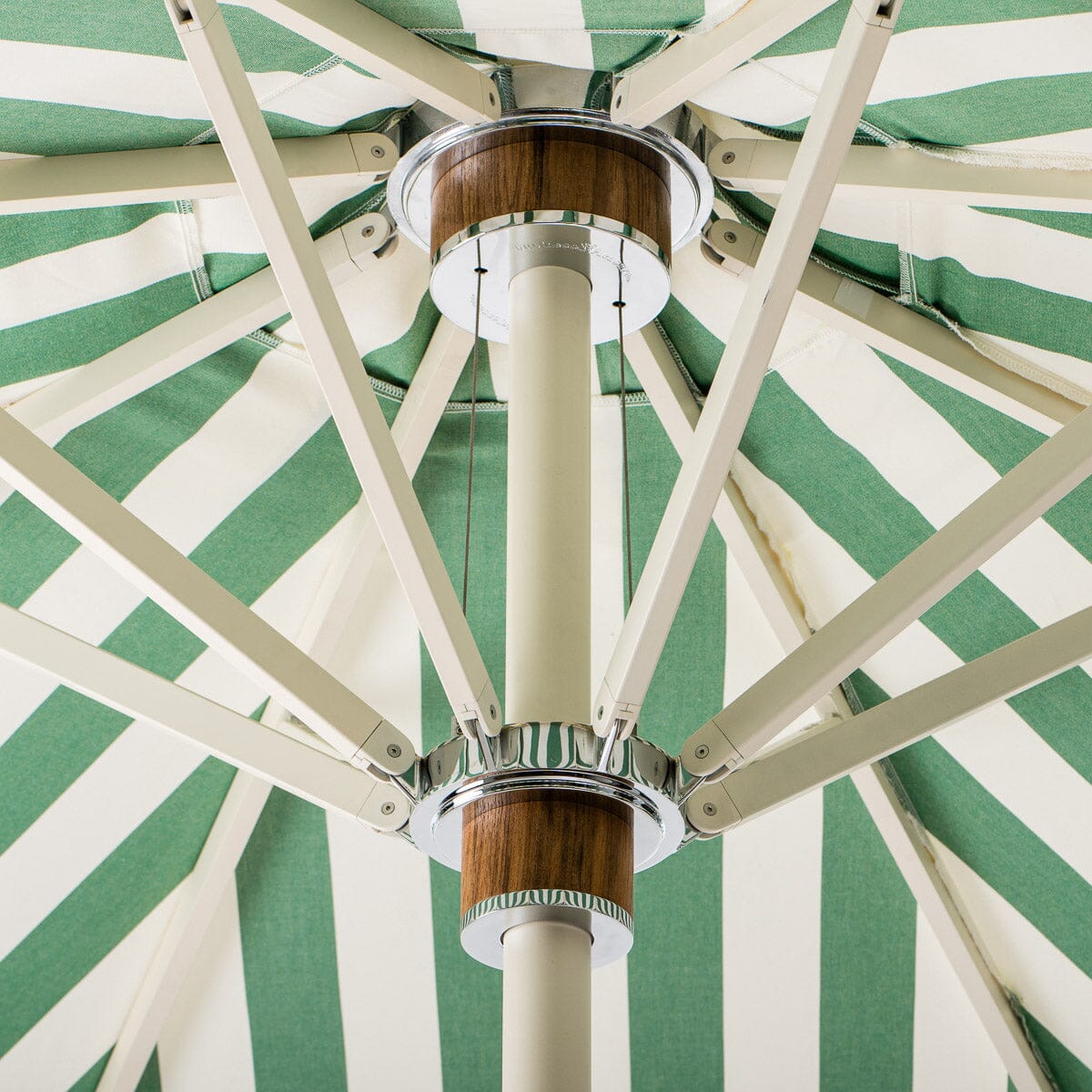 The Resort Market Umbrella in Crew Canyon Green Stripe | 12' Antique White Frame Bundle Business & Pleasure Co.