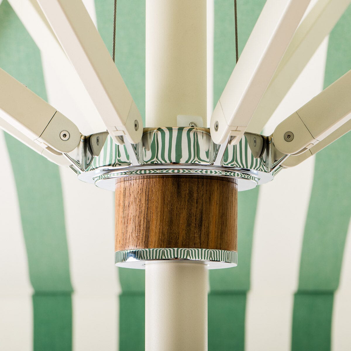 The Resort Market Umbrella in Crew Canyon Green Stripe | 12' Antique White Frame Bundle Business & Pleasure Co.