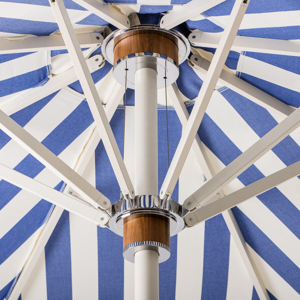 The Resort Market Umbrella in Crew Mediterranean Blue Stripe | 10' Antique White Frame Bundle Business & Pleasure Co.