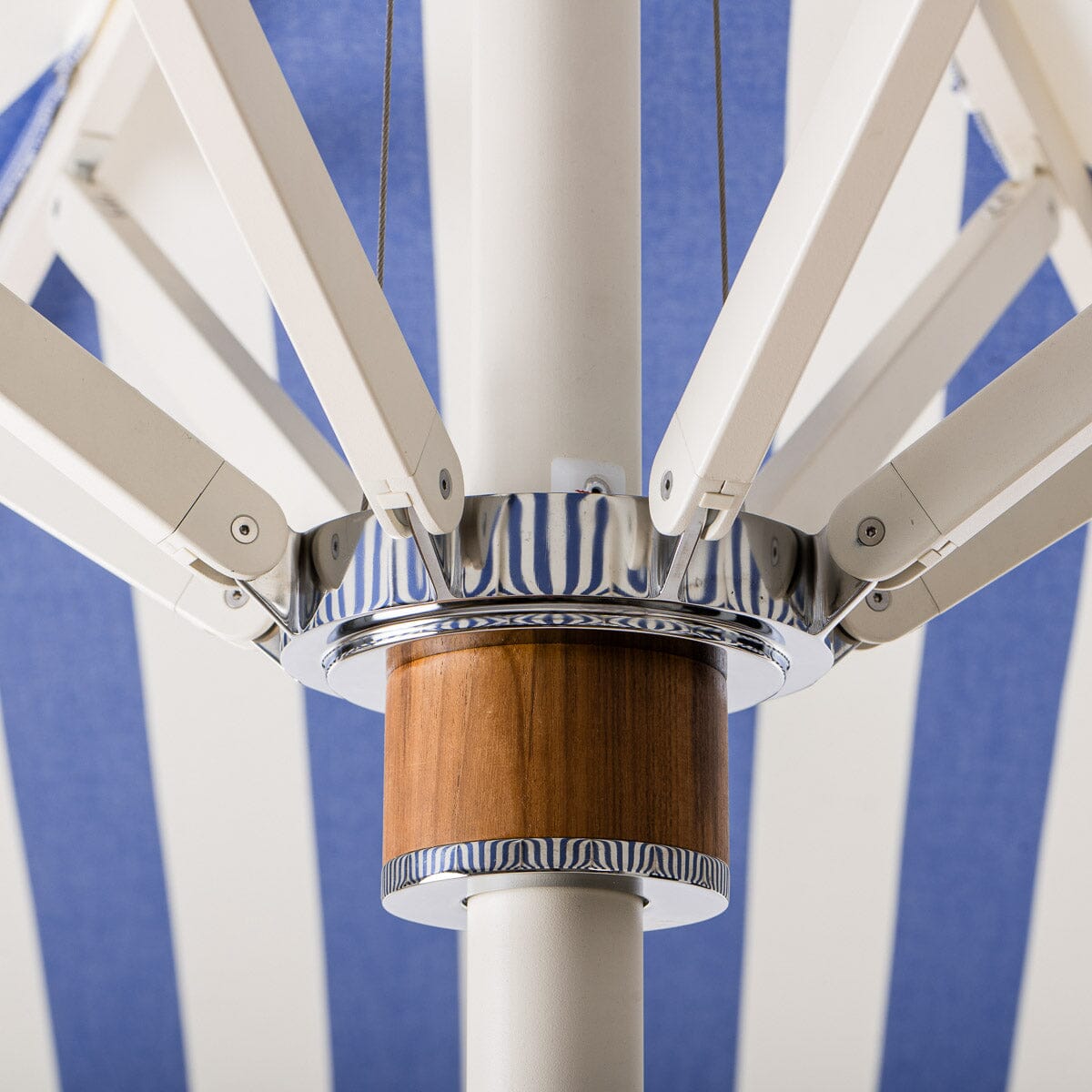 The Resort Market Umbrella in Crew Mediterranean Blue Stripe | 10' Antique White Frame Bundle Business & Pleasure Co.