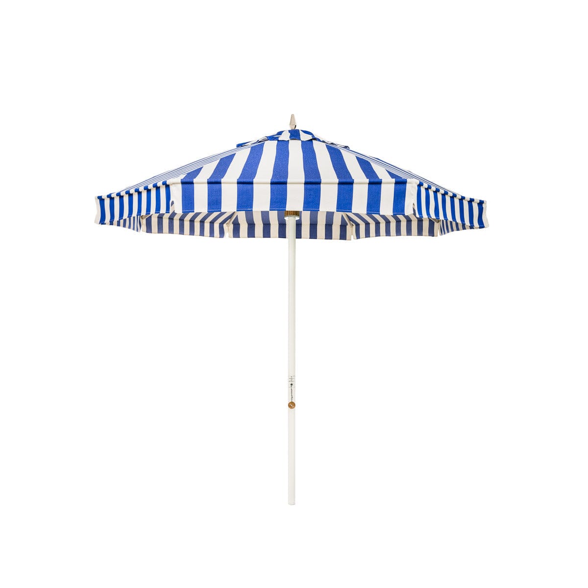 The Resort Market Umbrella in Crew Mediterranean Blue Stripe | 8' Antique White Frame Bundle Business & Pleasure Co.