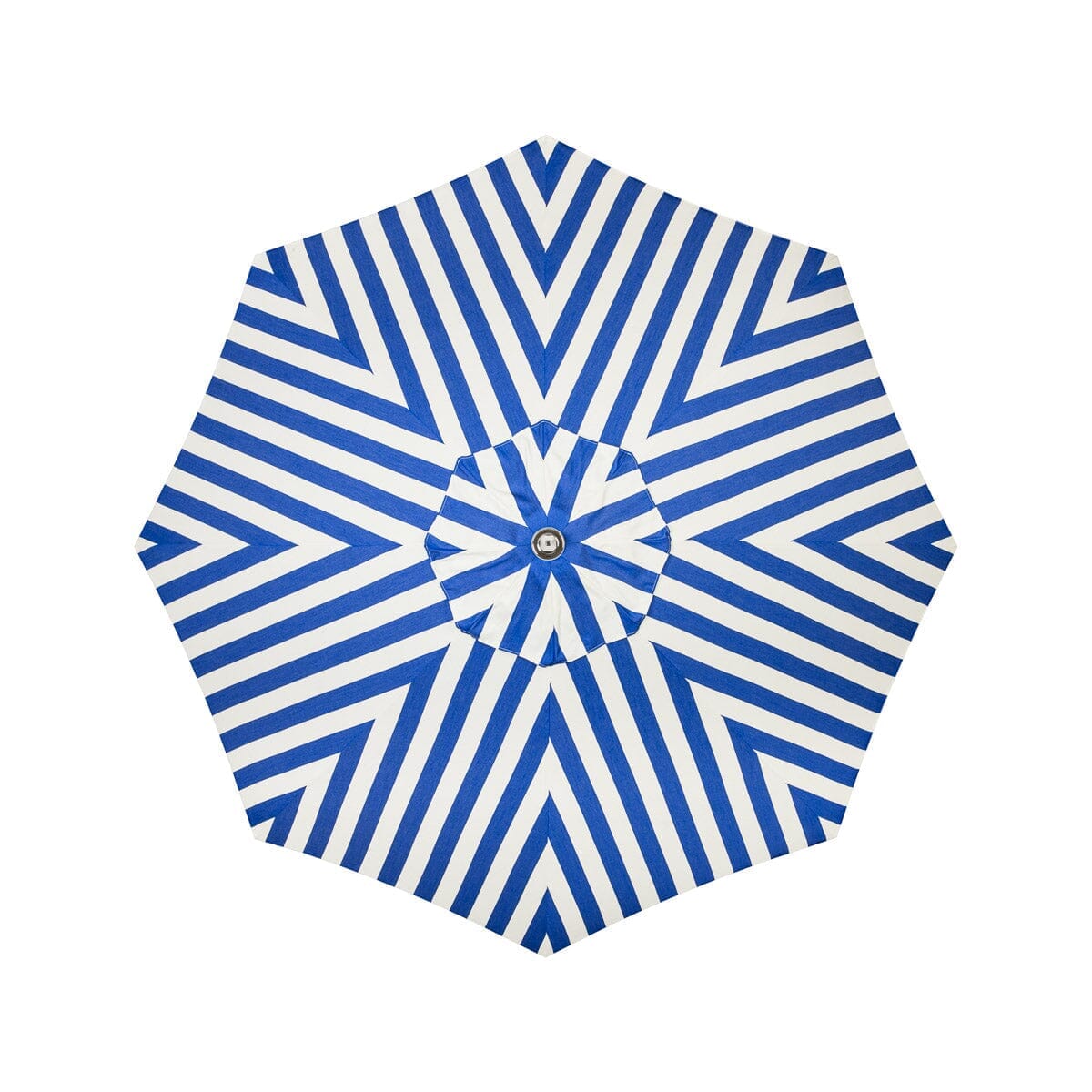 The Resort Market Umbrella in Crew Mediterranean Blue Stripe | 8' Antique White Frame Bundle Business & Pleasure Co.