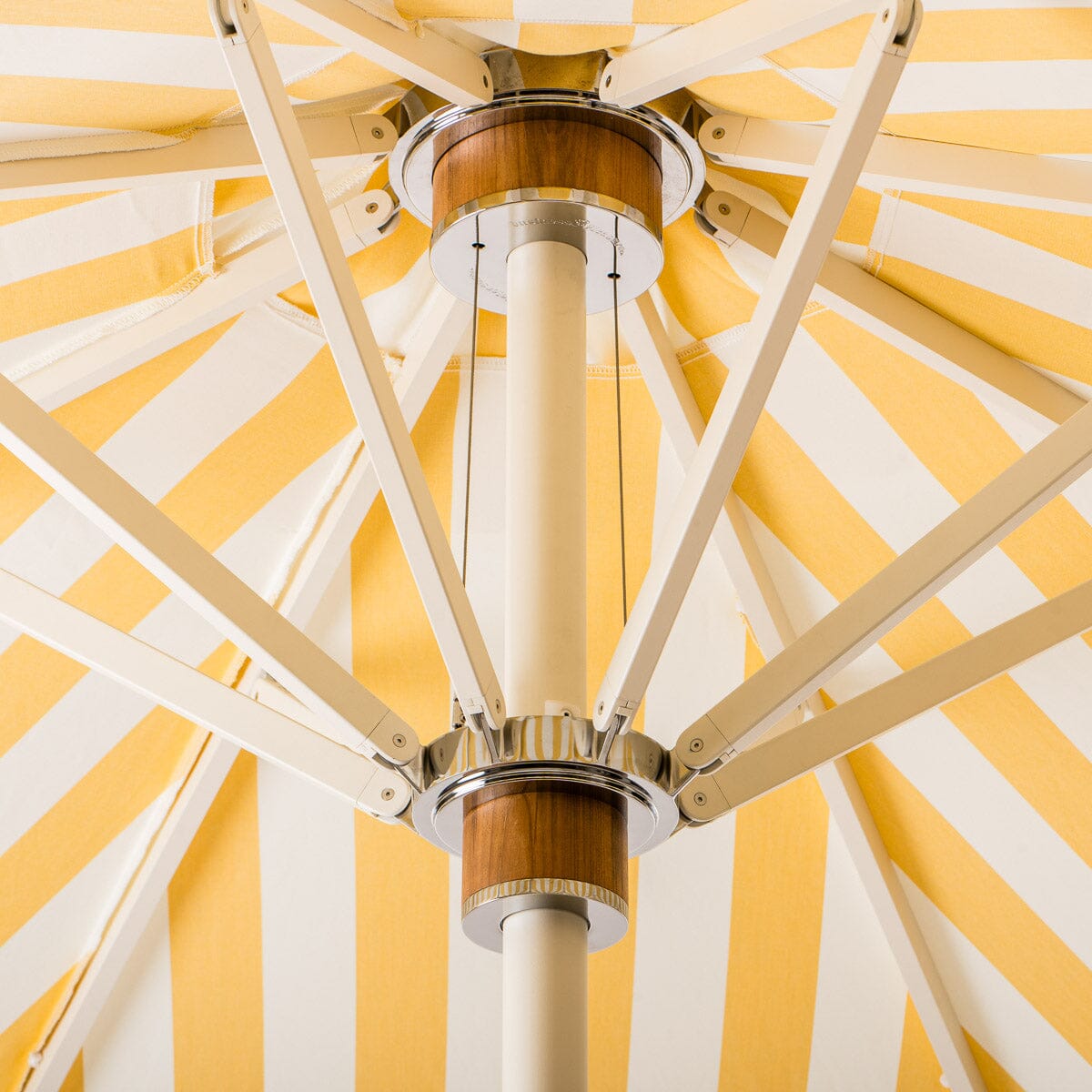 The Resort Market Umbrella in Crew Mimosa Yellow Stripe | 12' Antique White Frame Bundle Business & Pleasure Co.