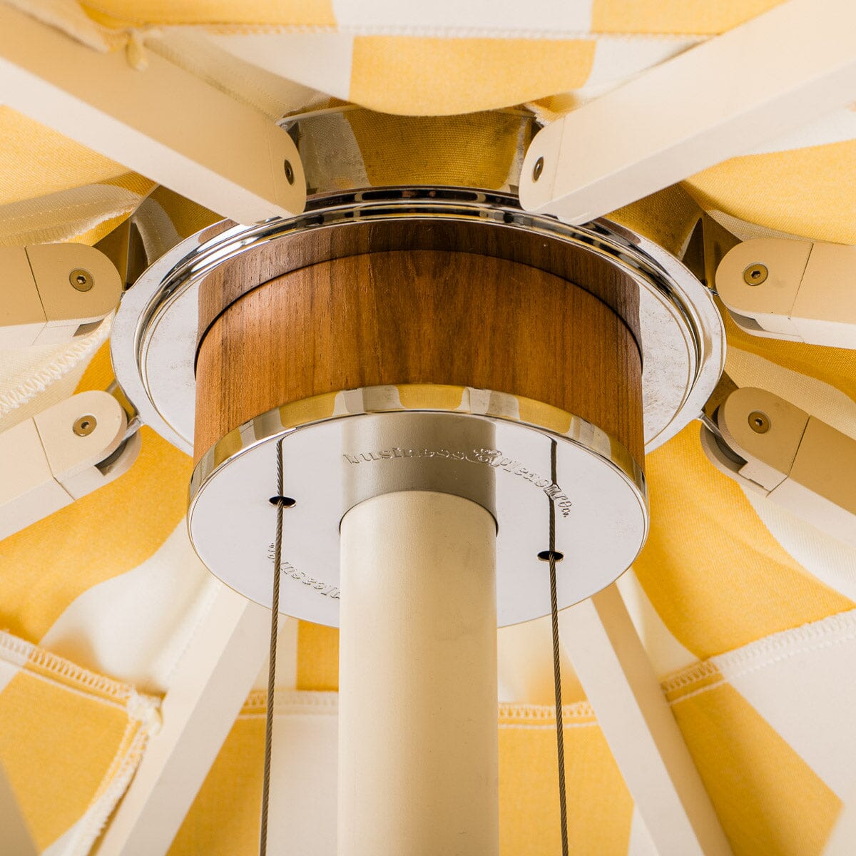 The Resort Market Umbrella in Crew Mimosa Yellow Stripe | 12' Antique White Frame Bundle Business & Pleasure Co.