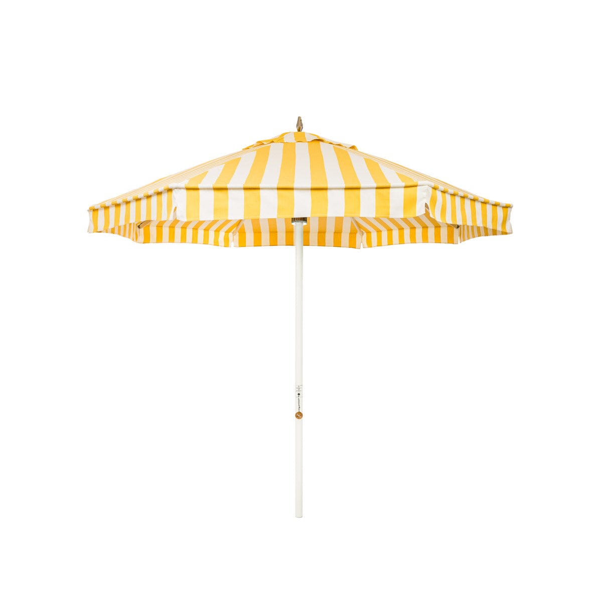 The Resort Market Umbrella in Crew Mimosa Yellow Stripe | 8' Antique White Frame Bundle Business & Pleasure Co.