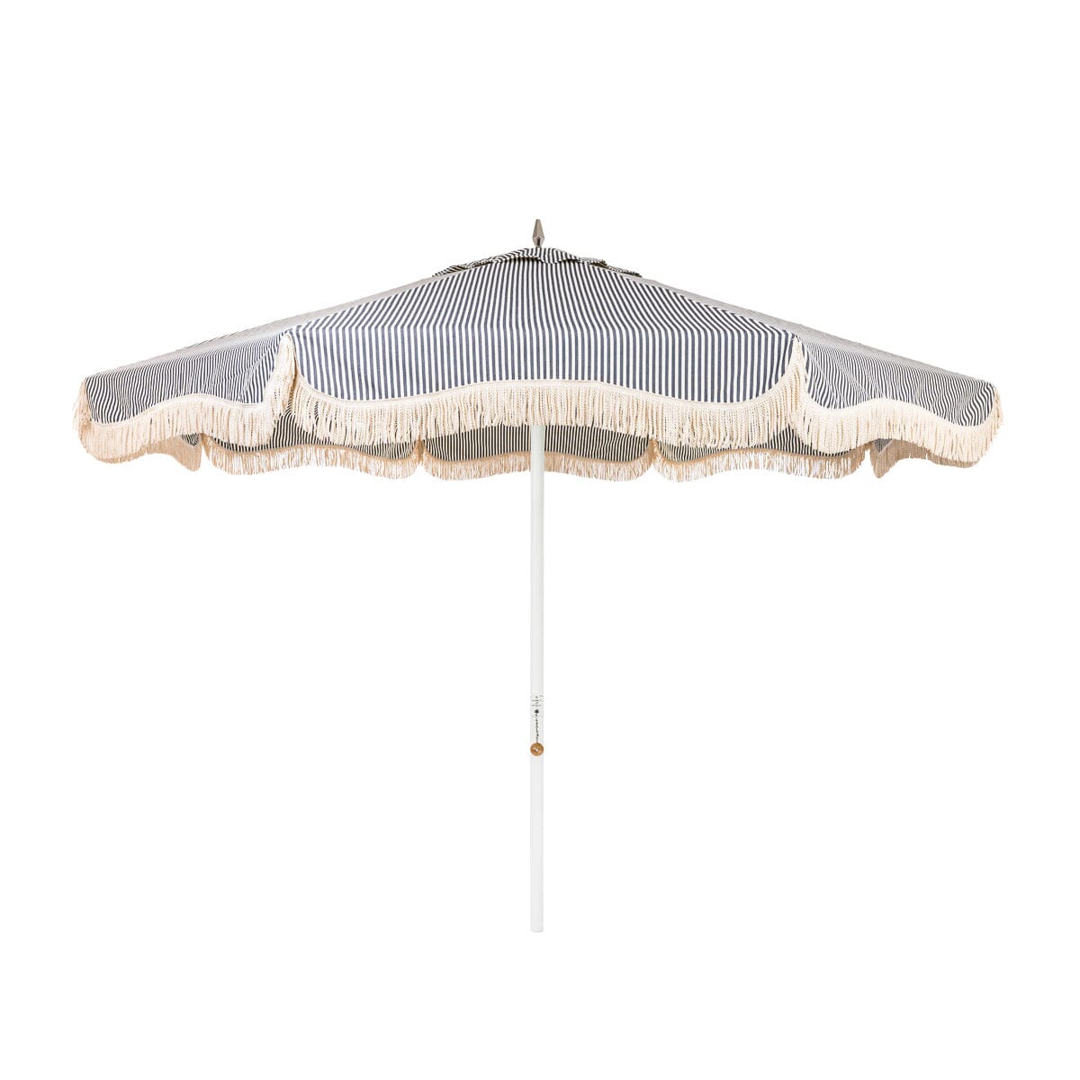 The Resort Market Umbrella in Lauren's Navy Stripe | 10' Antique White Frame Bundle Business & Pleasure Co.