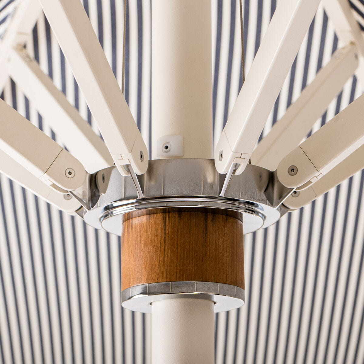 The Resort Market Umbrella in Lauren's Navy Stripe | 12' Antique White Frame Bundle Business & Pleasure Co.