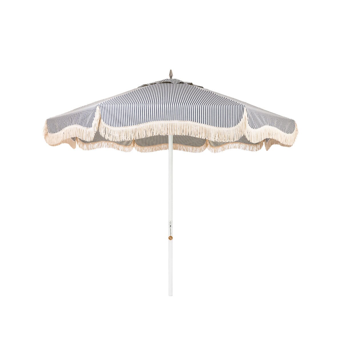 The Resort Market Umbrella in Lauren's Navy Stripe | 8' Antique White Frame Bundle Business & Pleasure Co.