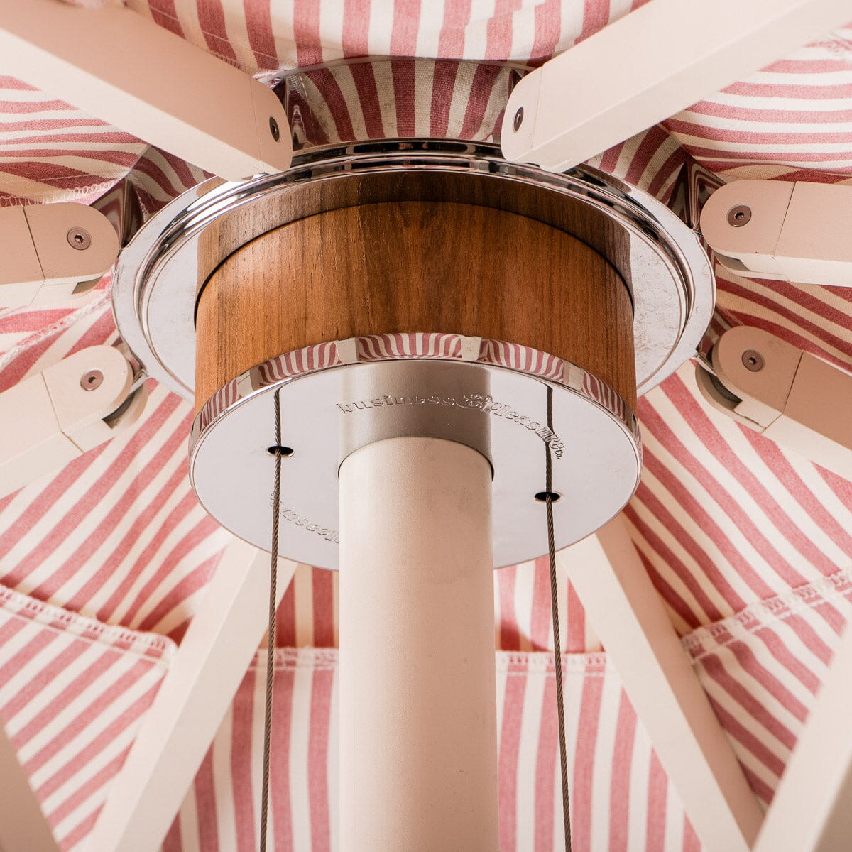 The Resort Market Umbrella in Lauren's Pink Stripe | 10' Antique White Frame Bundle Business & Pleasure Co.