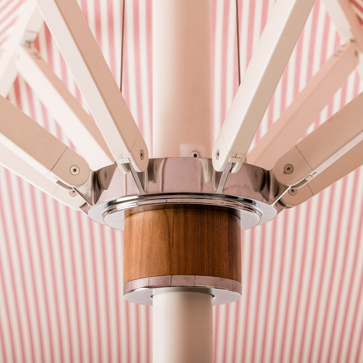 The Resort Market Umbrella in Lauren's Pink Stripe | 12' Antique White Frame Bundle Business & Pleasure Co.