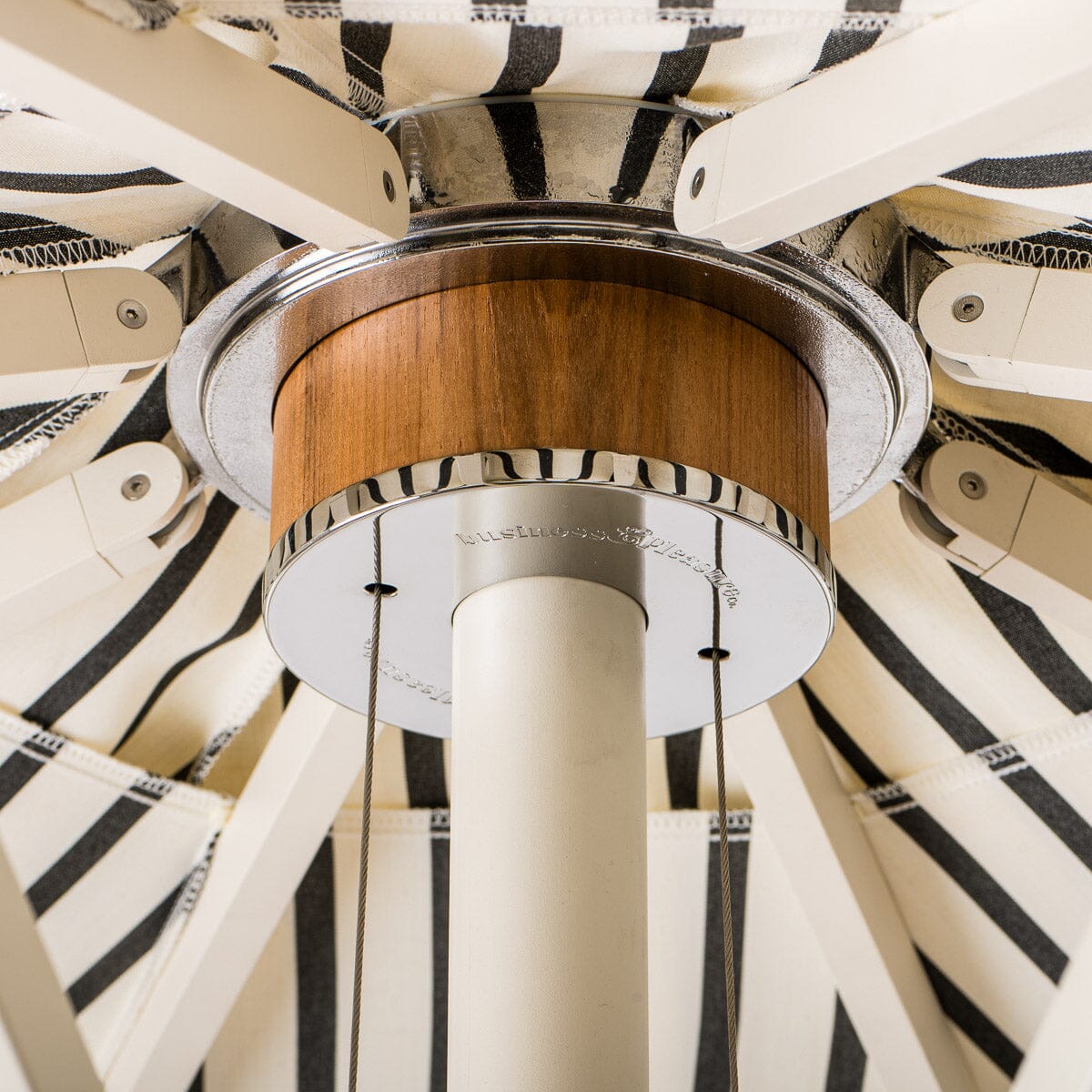 The Resort Market Umbrella in Monaco Black Stripe | 10' Antique White Frame Bundle Business & Pleasure Co.