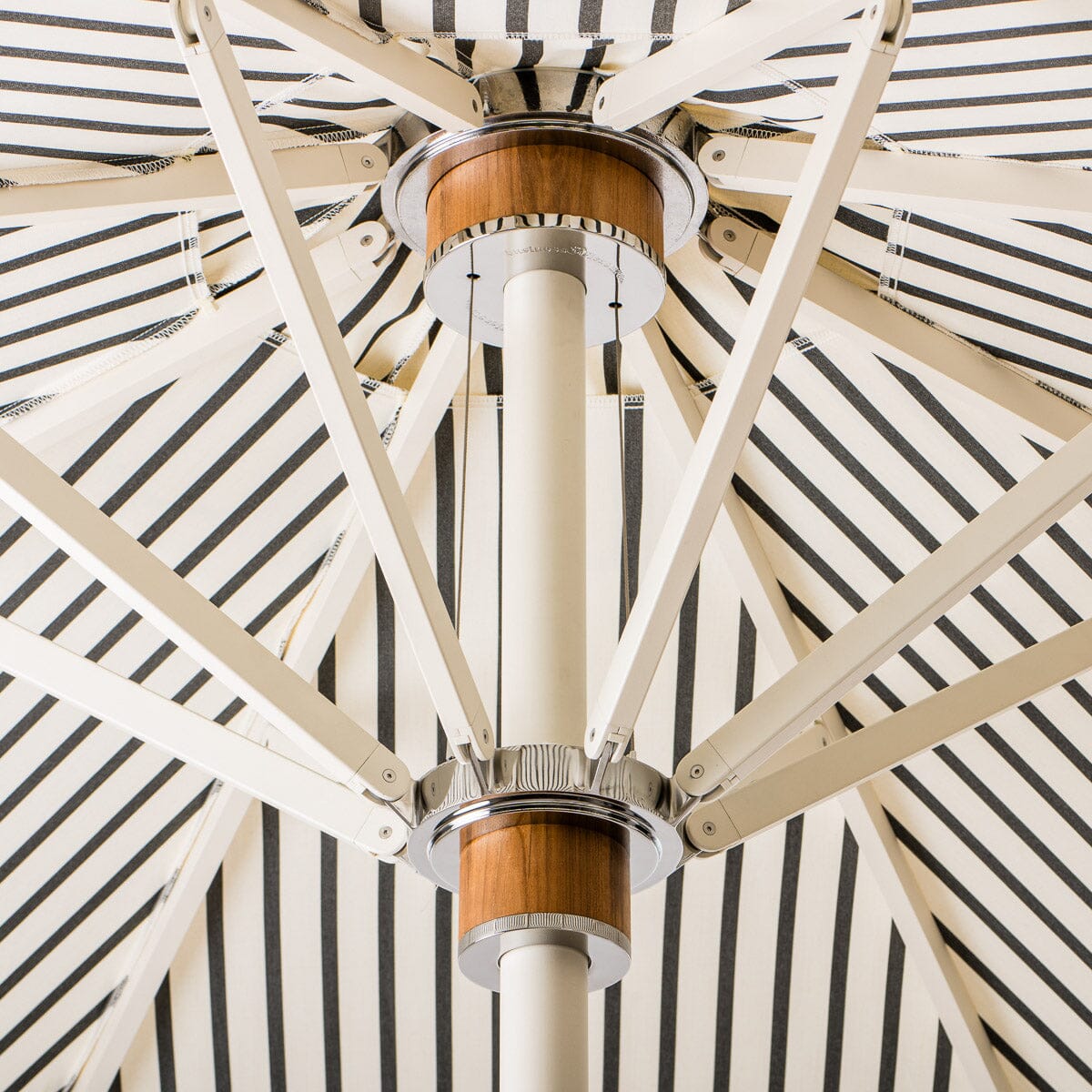 The Resort Market Umbrella in Monaco Black Stripe | 12' Antique White Frame Bundle Business & Pleasure Co.