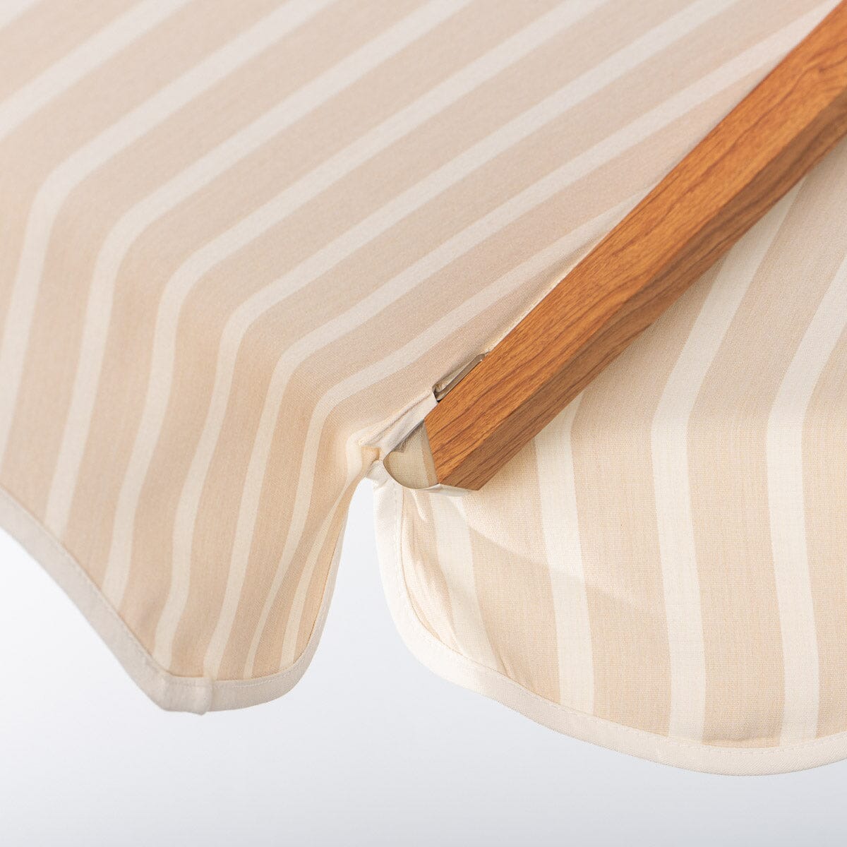 The Resort Market Umbrella in Monaco Natural Stripe | 10' Transfer Teak Frame Resort Market Umbrella Business & Pleasure Co.