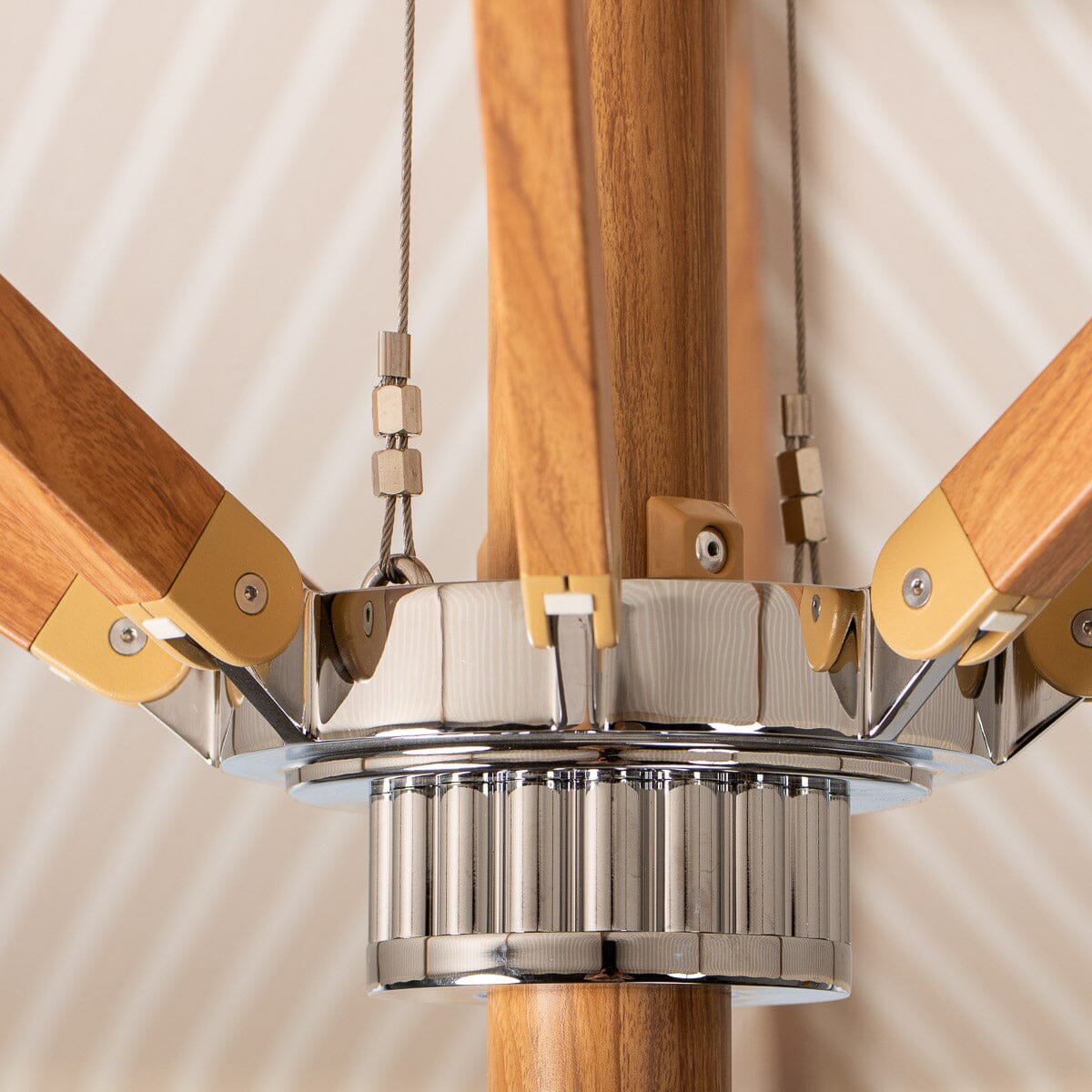 The Resort Market Umbrella in Monaco Natural Stripe | 10' Transfer Teak Frame Resort Market Umbrella Business & Pleasure Co.