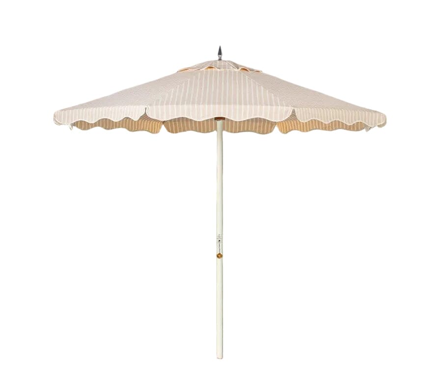 The Resort Market Umbrella in Monaco Natural Stripe | Antique White Frame Resort Market Bundle Business & Pleasure Co. 8'