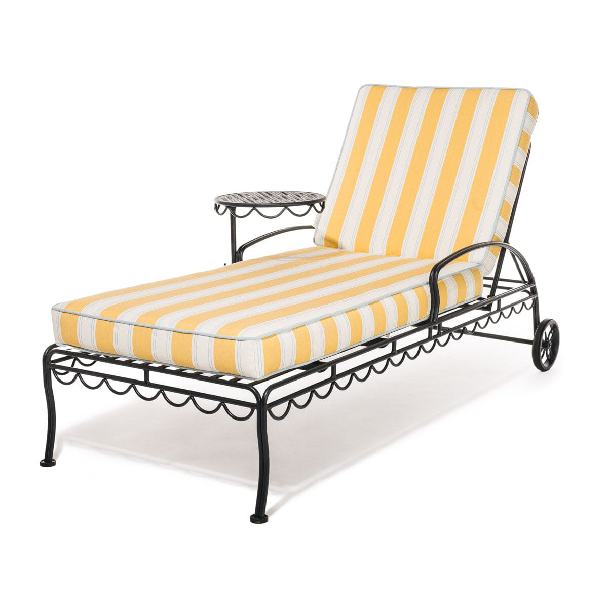 Product image of The Al Fresco Sun Lounger in Tuuli Stripe Yellow | Vintage Black Frame Bundle Business & Pleasure Co.