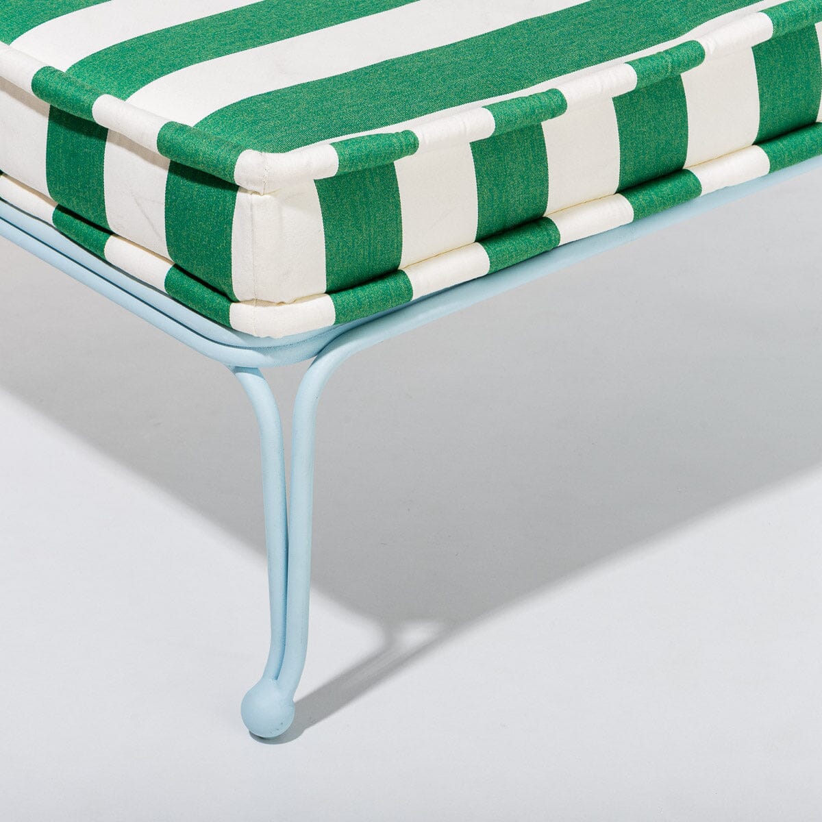 The Waterhouse Sun Lounger in Crew Canyon Green Stripe | Powder Blue Frame Bundle Business & Pleasure Co.