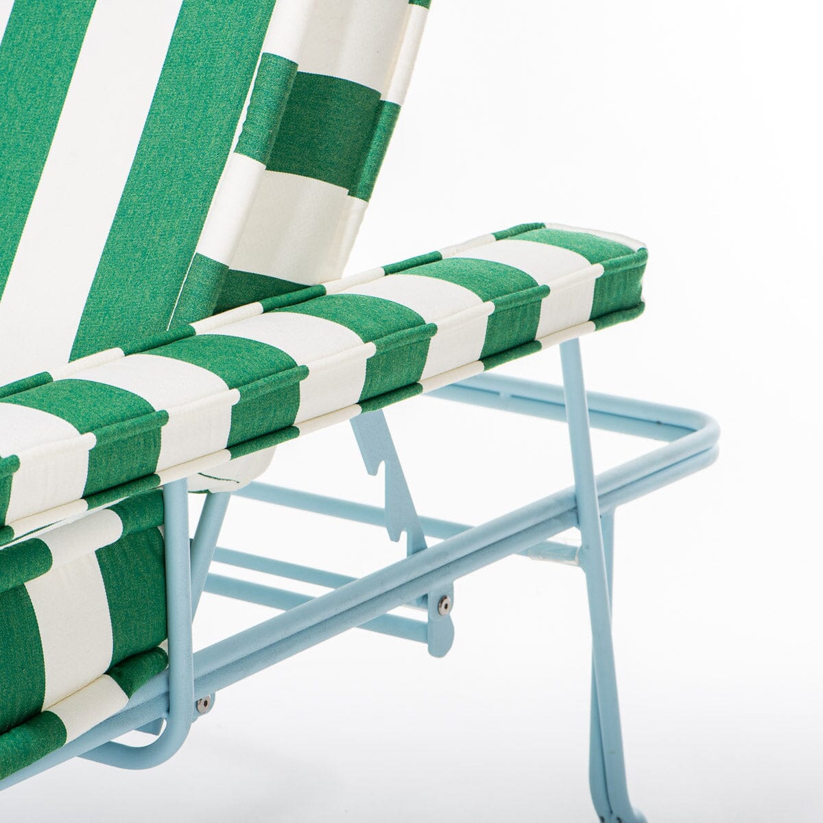 The Waterhouse Sun Lounger in Crew Canyon Green Stripe | Powder Blue Frame Bundle Business & Pleasure Co.